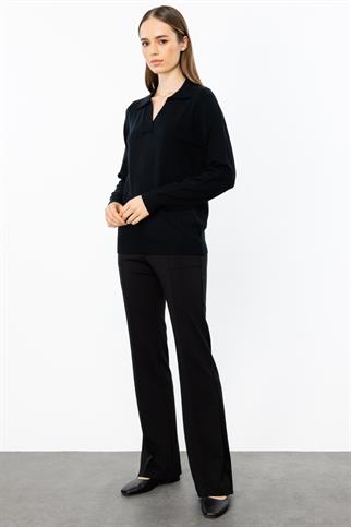 Gömlek Yaka Siyah Kadın Triko 45324-2K5