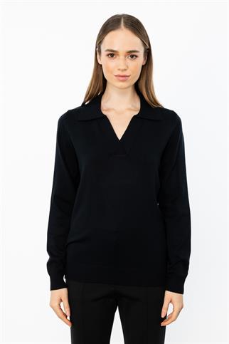 Gömlek Yaka Siyah Kadın Triko 45324-2K5