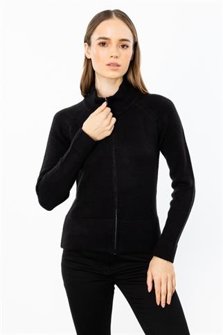 Dik Yaka Fermuarlı Siyah Kadın Hırka 45912-2K5