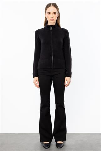 Dik Yaka Fermuarlı Siyah Kadın Hırka 45912-2K5