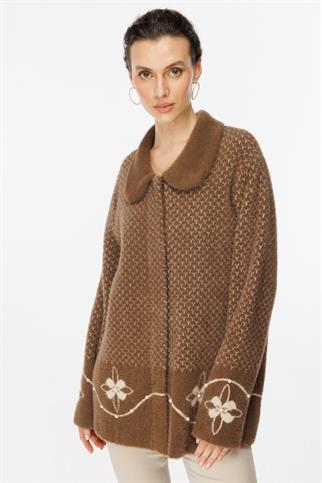 Desenli Boncuk Detaylı Bej Kadın Hırka 45924-2K5
