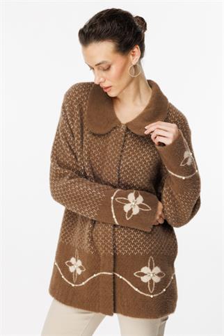 Desenli Boncuk Detaylı Bej Kadın Hırka 45924-2K5