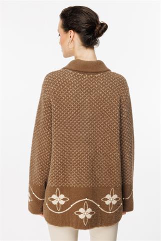 Desenli Boncuk Detaylı Bej Kadın Hırka 45924-2K5