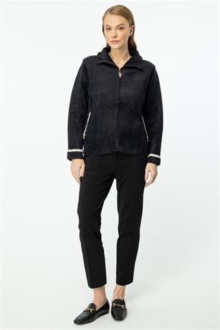 Fermuarlı Dik Yaka Siyah Kadın Hırka 45926-2K5
