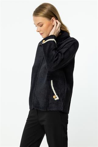 Fermuarlı Dik Yaka Siyah Kadın Hırka 45926-2K5