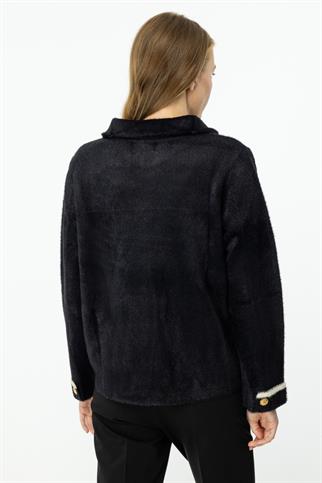 Fermuarlı Dik Yaka Siyah Kadın Hırka 45926-2K5