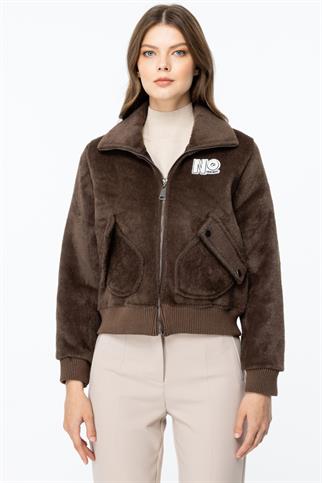 Kapak Cepli Peluş Kahve Kadın  Mont 46701-2K5