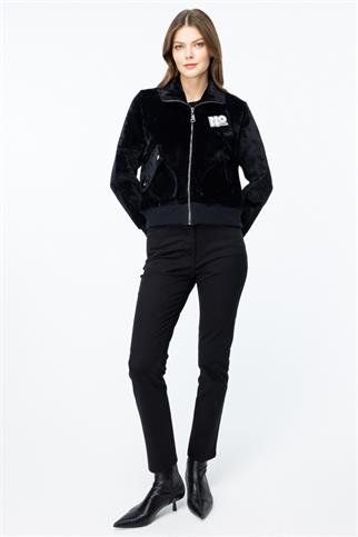 Kapak Cepli Peluş Siyah Kadın Mont 46701-2K5