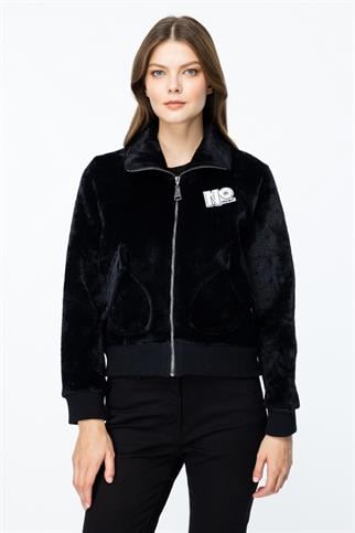 Kapak Cepli Peluş Siyah Kadın Mont 46701-2K5