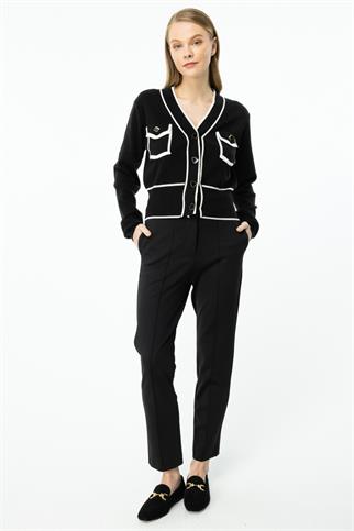 Cep Detaylı  Siyah Crop Hırka 46933-2K5