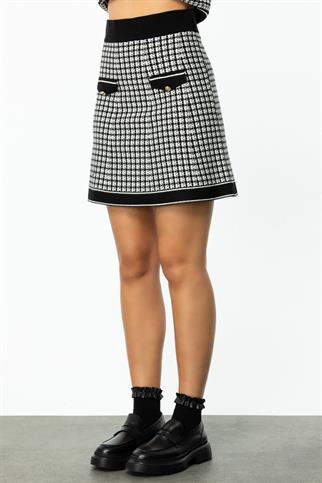 DESENLİ SİYAH KADIN TRİKO ETEK  49901-2K5