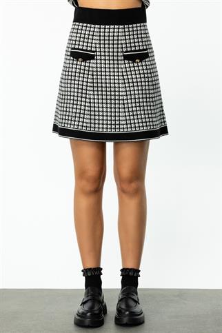 DESENLİ SİYAH KADIN TRİKO ETEK  49901-2K5