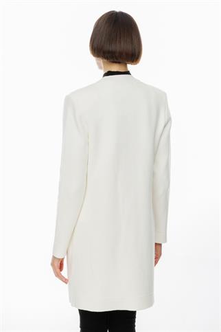 Kalpli Zımba Detaylı Ekru Kadın Uzun Hırka 49906-2K5