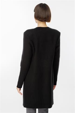 Kalpli Zımba Detaylı Siyah Kadın Uzun Hırka 49906-2K5