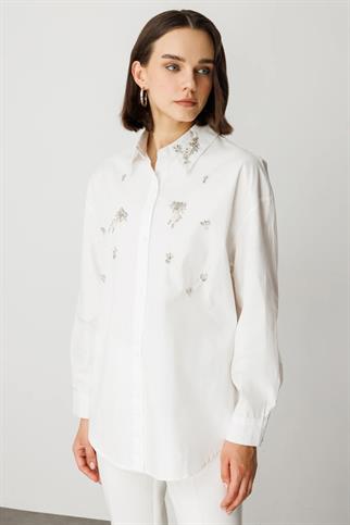 Taş Detaylı  Beyaz Kadın Gömlek  50366-2Y5