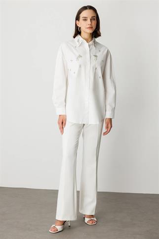 Taş Detaylı  Beyaz Kadın Gömlek  50366-2Y5