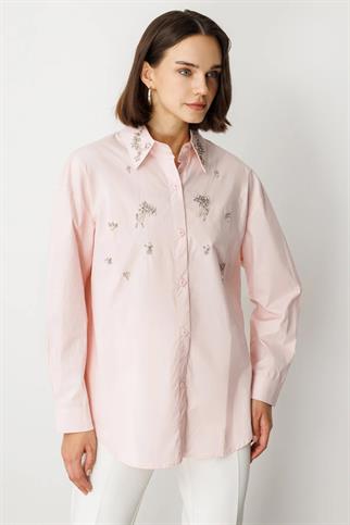 Taş Detaylı Pembe Kadın Gömlek 50366-2Y5