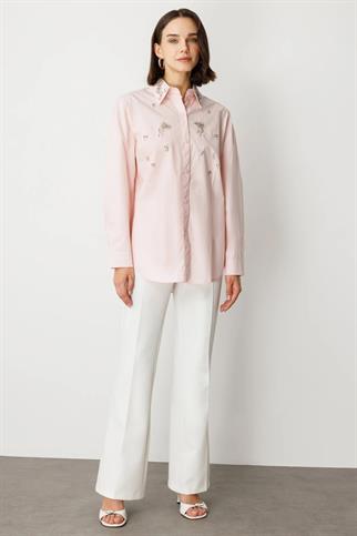 Taş Detaylı Pembe Kadın Gömlek 50366-2Y5