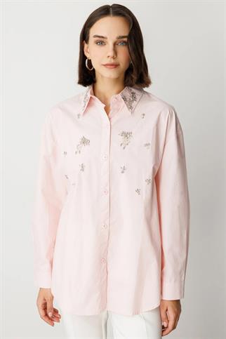 Taş Detaylı Pembe Kadın Gömlek 50366-2Y5