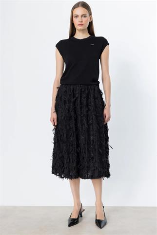 SIFIR YAKA KISA KOLLU SİYAH KADIN BLUZ  50403-2Y5