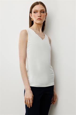 Dilim Yaka Basic Ekru Kadın  Bluz 51315-2Y5