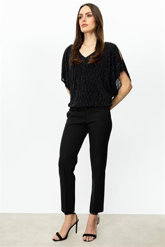 V Yaka Simli Kumaş Siyah Kadın Bluz 51344-2Y5