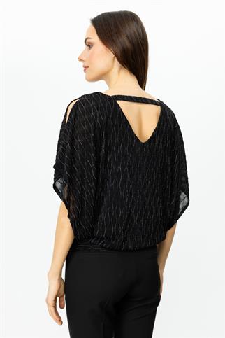 V Yaka Simli Kumaş Siyah Kadın Bluz 51344-2Y5