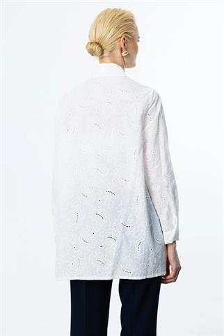 İŞLEMELİ UZUN KOLLU BEYAZ KADIN GÖMLEK  52359-2Y5