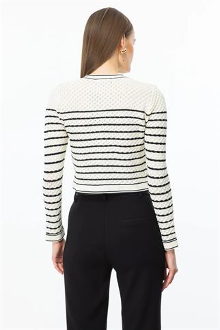 Çizgili Crop Krem Kadın Hırka 53901-2Y5