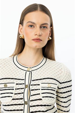 Çizgili Crop Krem Kadın Hırka 53901-2Y5