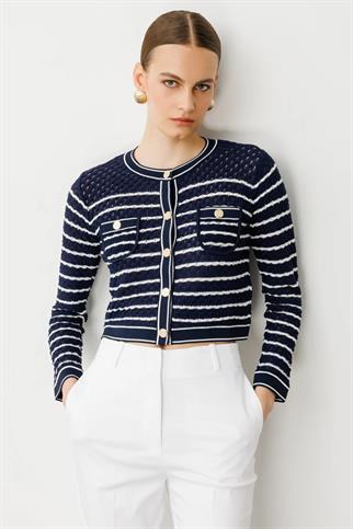 Çizgili Crop Laci Kadın Hırka 53901-2Y5