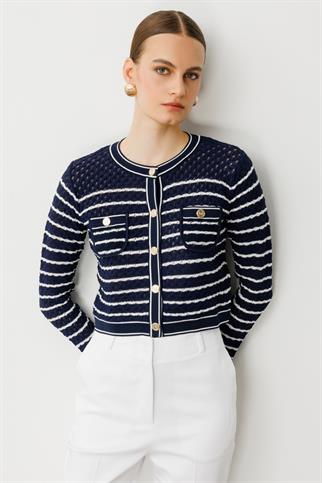 Çizgili Crop Laci Kadın Hırka 53901-2Y5