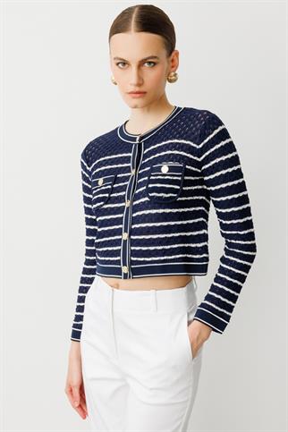 Çizgili Crop Laci Kadın Hırka 53901-2Y5