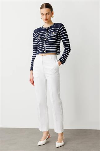 Çizgili Crop Laci Kadın Hırka 53901-2Y5