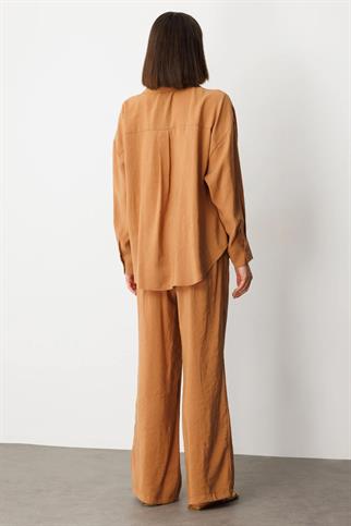 Uzun Kollu Rahat Kalıp Mocca Kadın Gömlek 54300-2Y5