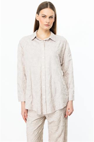 Pamuklu Uzun Kollu Taş Kadın Gömlek 54359-2Y5