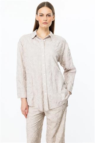 Pamuklu Uzun Kollu Taş Kadın Gömlek 54359-2Y5