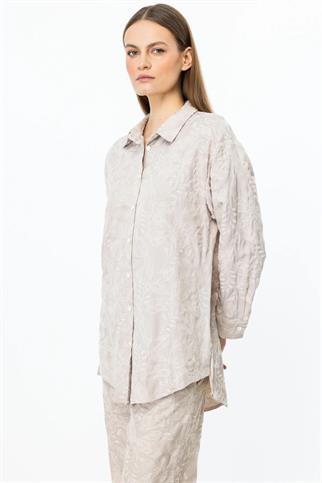 Pamuklu Uzun Kollu Taş Kadın Gömlek 54359-2Y5