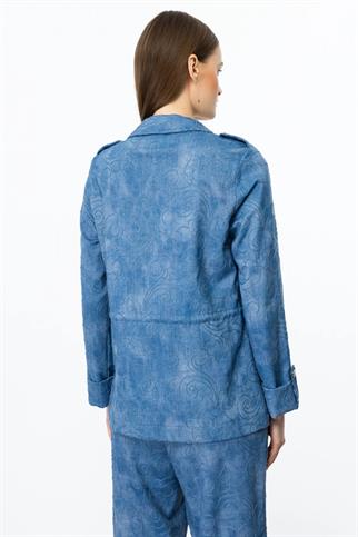 İşlemeli Duble Kol İndigo Kadın  Ceket 54520-2Y5