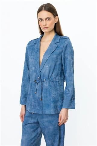 İşlemeli Duble Kol İndigo Kadın  Ceket 54520-2Y5