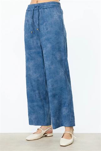 İŞLEMELİ BOL PAÇA İNDİGO KADIN PANTOLON  54521-2Y5 