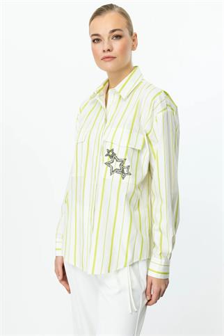 YILDIZ DETAYLI ÇİZGİLİ FISTIK KADIN GÖMLEK 56300-2Y5