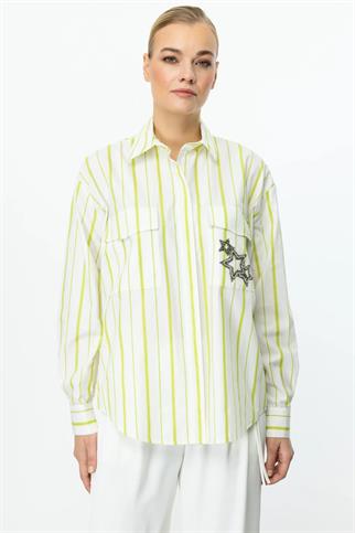 YILDIZ DETAYLI ÇİZGİLİ FISTIK KADIN GÖMLEK 56300-2Y5