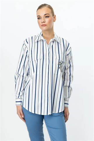 YILDIZ DETAYLI ÇİZGİLİ LACİ KADIN GÖMLEK   56300-2Y5 