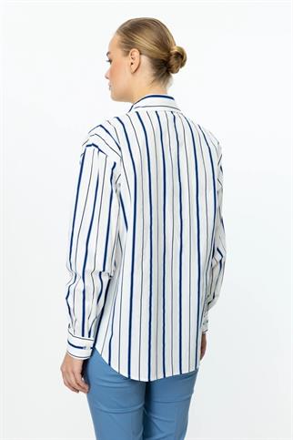 YILDIZ DETAYLI ÇİZGİLİ LACİ KADIN GÖMLEK   56300-2Y5 