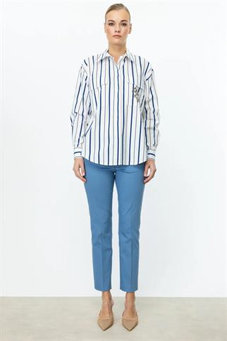 YILDIZ DETAYLI ÇİZGİLİ LACİ KADIN GÖMLEK   56300-2Y5 