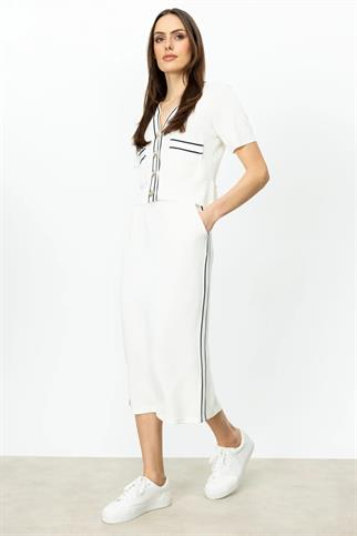 ŞERİT DETAYLI MİDİ BOY  EKRU KADIN ETEK 56341-2Y5