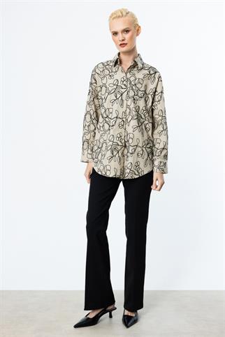 DESENLİ UZUN KOLLU KUM KADIN GÖMLEK  56611-2Y5
