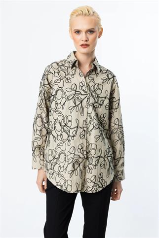 DESENLİ UZUN KOLLU KUM KADIN GÖMLEK  56611-2Y5