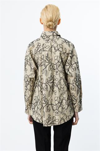 DESENLİ UZUN KOLLU KUM KADIN GÖMLEK  56611-2Y5